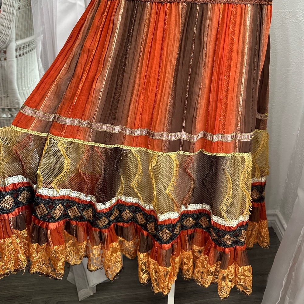 🤎🧡 Bohemian Orange brown Midi Maxi Festival boho Skirt size Small - Picture 4 of 11